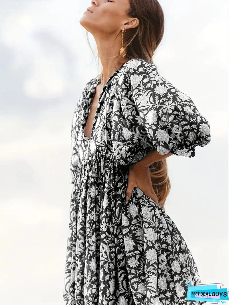 Chiffon Printed Loose Large Black Dresses