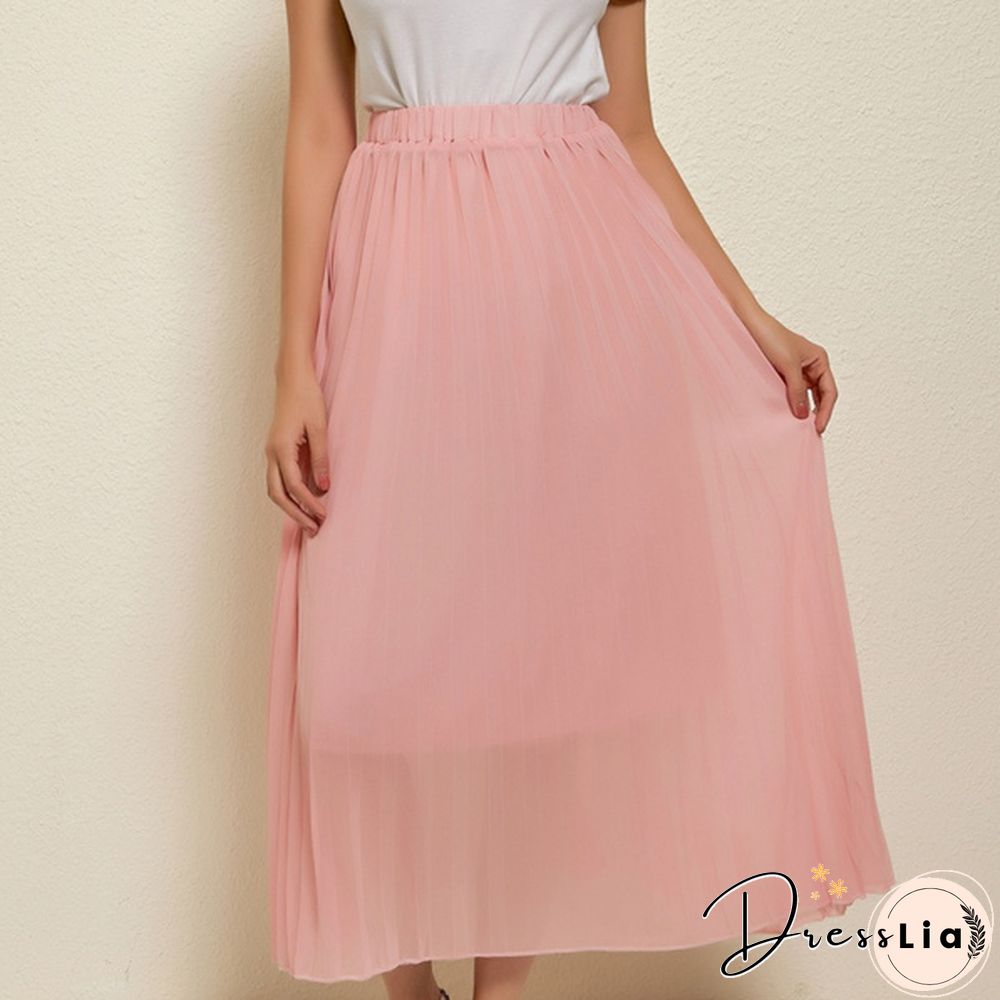 Summer New Fashion Women's Skirt One Size Multicolor Solid Pleated Skirt