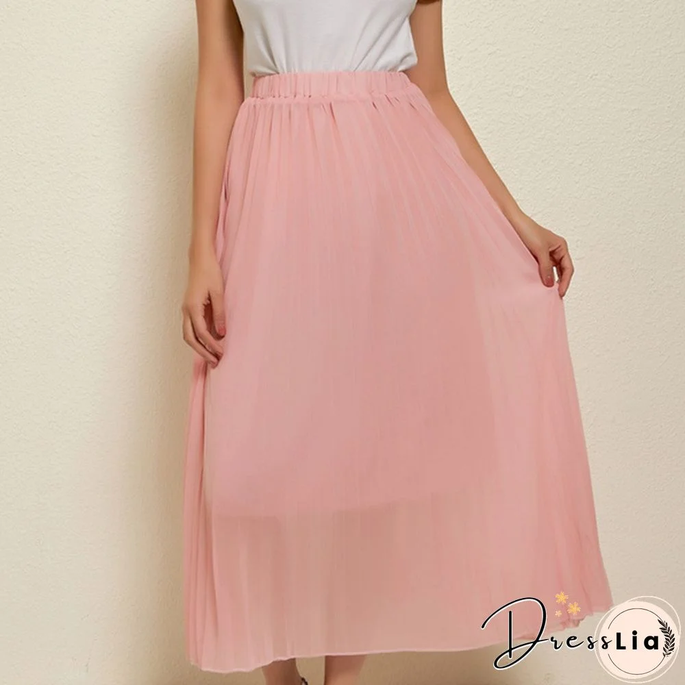 Summer New Fashion Women's Skirt One Size Multicolor Solid Pleated Skirt