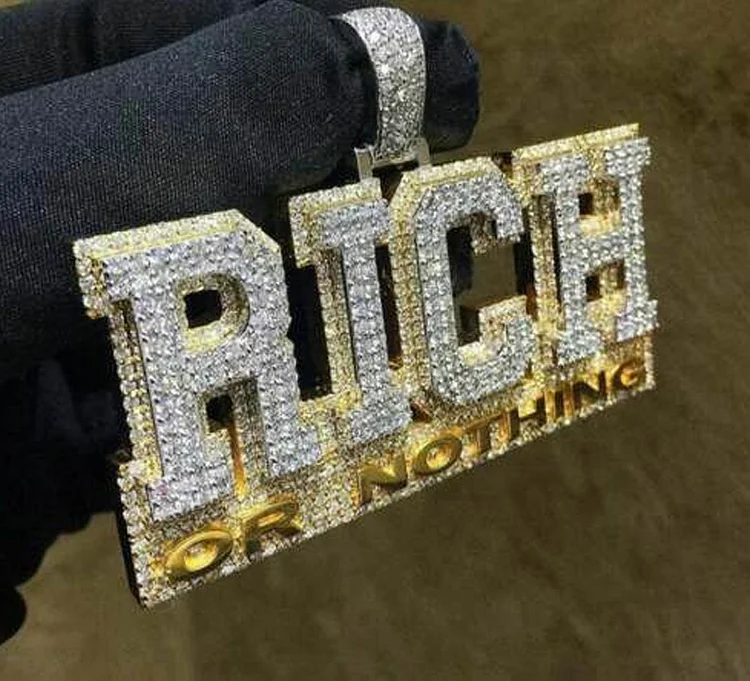 Letters Rich Or Nothing Pendant Two Tone Necklace