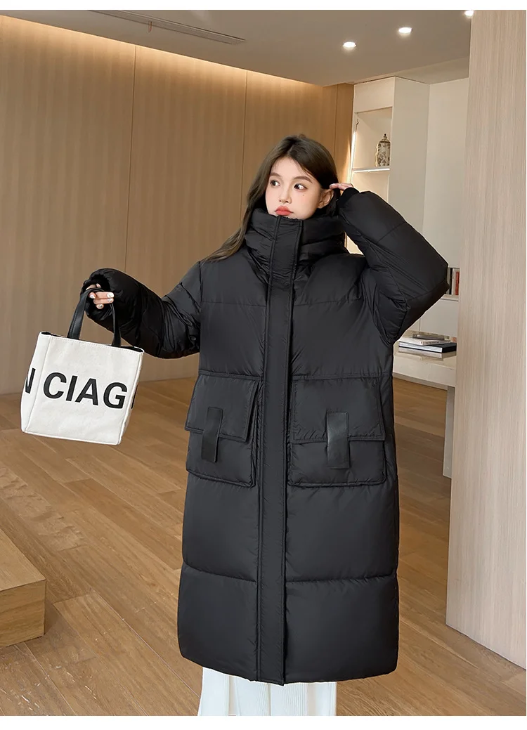 Toloer 2024 Winter New Thickened Loose Long Knee Cotton-Padded Coat Korean Version Of Student Hooded Large Pocket Cotton-Padded Coat-Outfit Ideas
