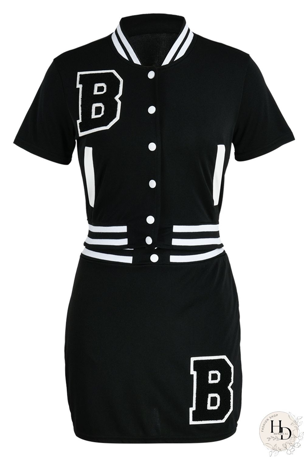 Black Fashion Casual Letter Embroidery Patchwork O Neck Short Sleeve Two Pieces