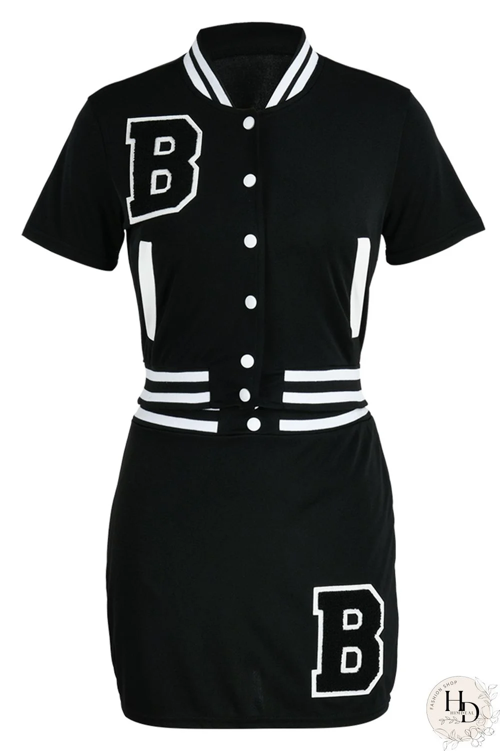Black Fashion Casual Letter Embroidery Patchwork O Neck Short Sleeve Two Pieces