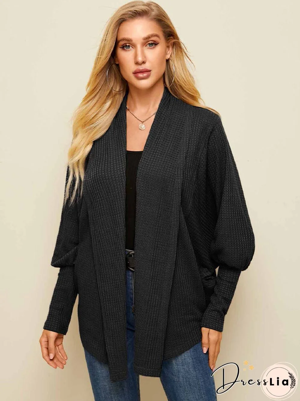 Solid Color Dolman Long Sleeve Loose Casual Cardigan For Women