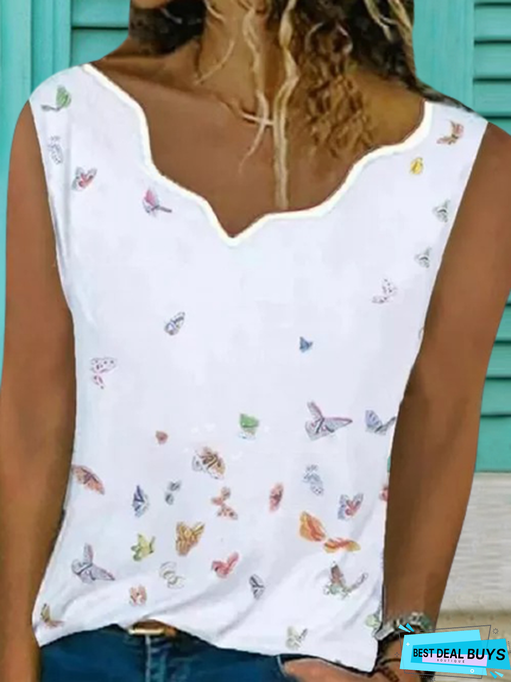 Vintage Sleeveless Butterflies Printed Casual Vest Tops
