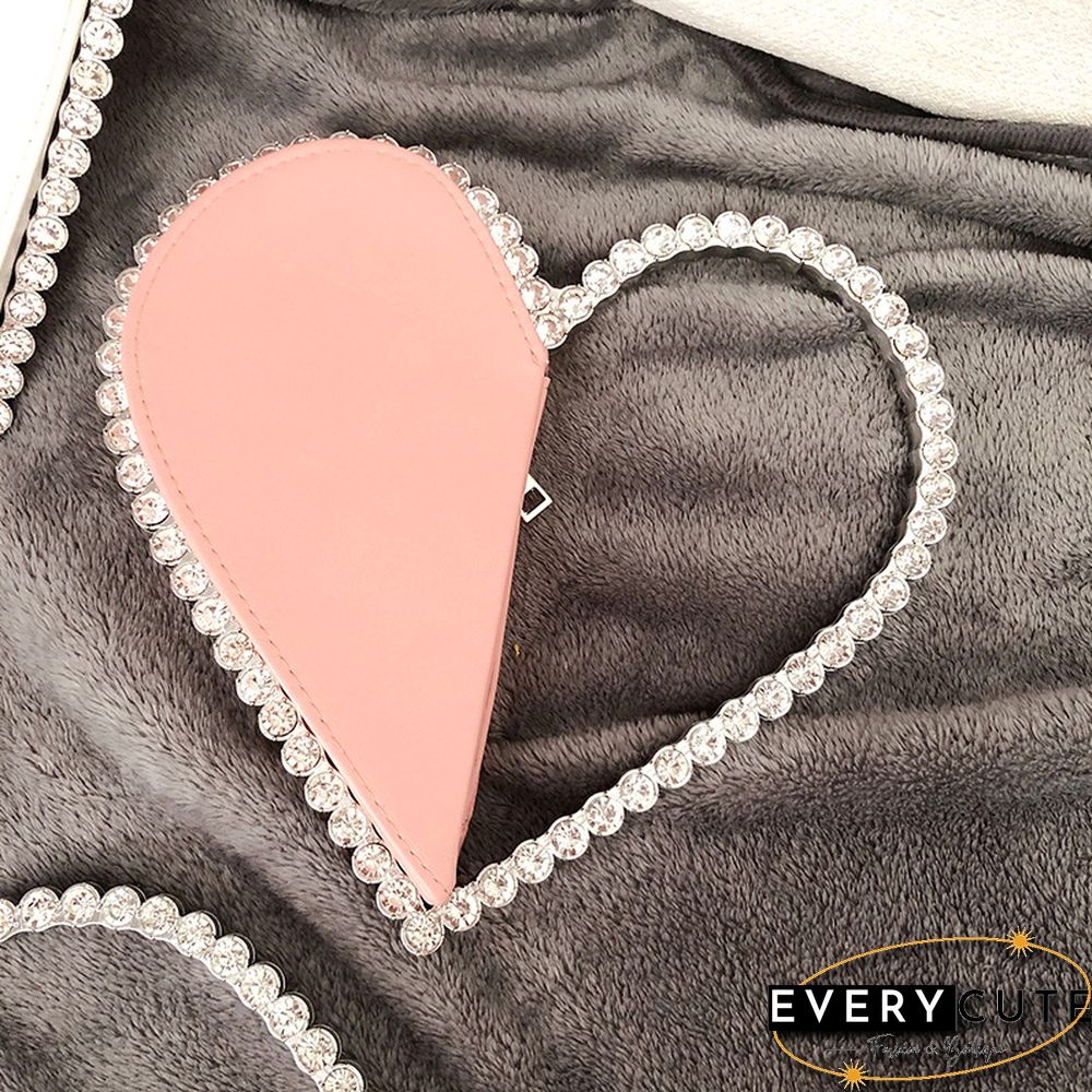 Pink Heart Shaped Party Evening Clutch Bags with Crystal