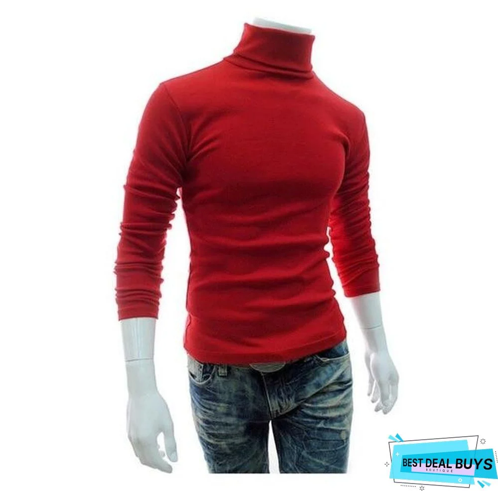 Men's Sweater Men's Turtleneck Solid Color Casual Sweater Men's Slim Fit Brand Knitted Pullovers