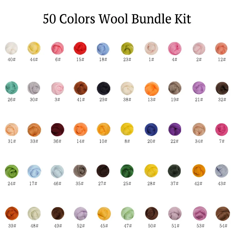 Needle Felting Accessory - 50 Colors Wool Bundle Kit Ventyled