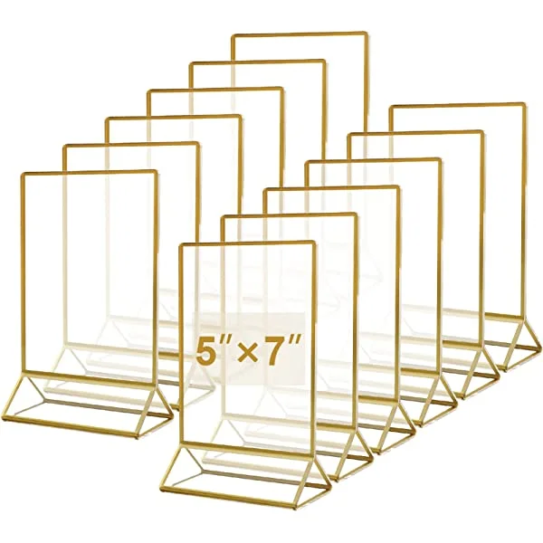 MaxGear® Clear Acrylic Gold Picture Frames Sign Holder-5 X 7 for Restaurant Table Menu Recipe Cards Photo Sign Display Holder,Double Sided with Gold Borders Plastic Table Menu Stand