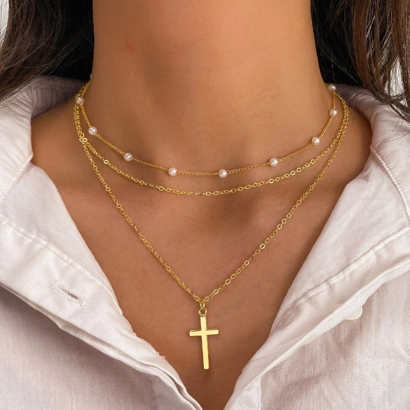 Minimalist Classic Style Cross Alloy Layered Necklaces
