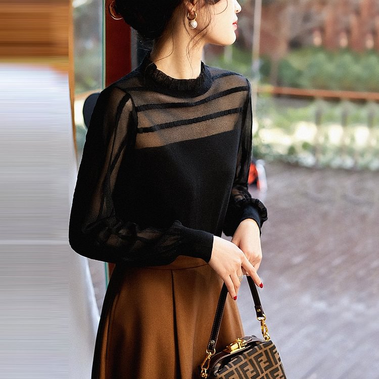 Black Long Sleeve Paneled Shirts & Tops