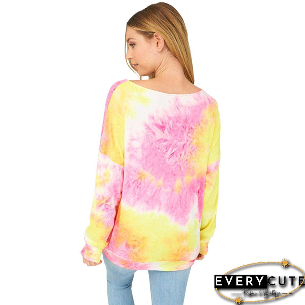 Yellow Tie Dye Twist Front Long Sleeve Tops