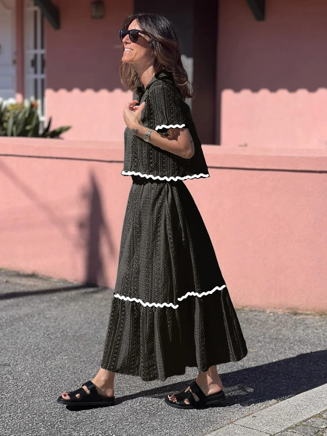 Brownm Brownm Summer New Women's Comfortable Casual Shirt Collar Lace Long Skirt Suit 88133