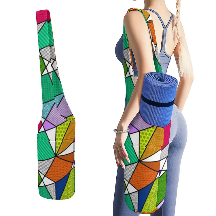 Retro Rainbow Pastel Geometric Colorful Women Yoga Mat Large Size Pocket Carrier Tote Fit Most Size Mats Canvas Storage Bag - Heather Prints Shirts
