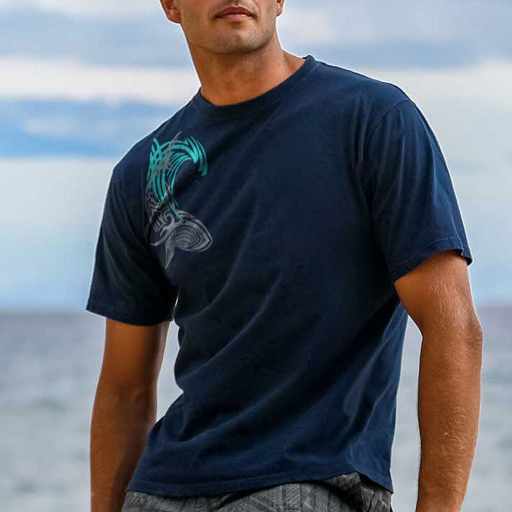  Vibrant Blue T-Shirt with Intricate Tribal Design for Casual Wear