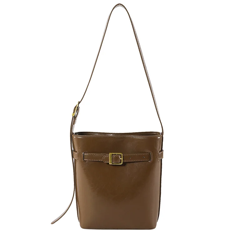 Women Fashion Bucket Bag Daily Messenger Bag Adjustable Strap PU Retro Sling Bag