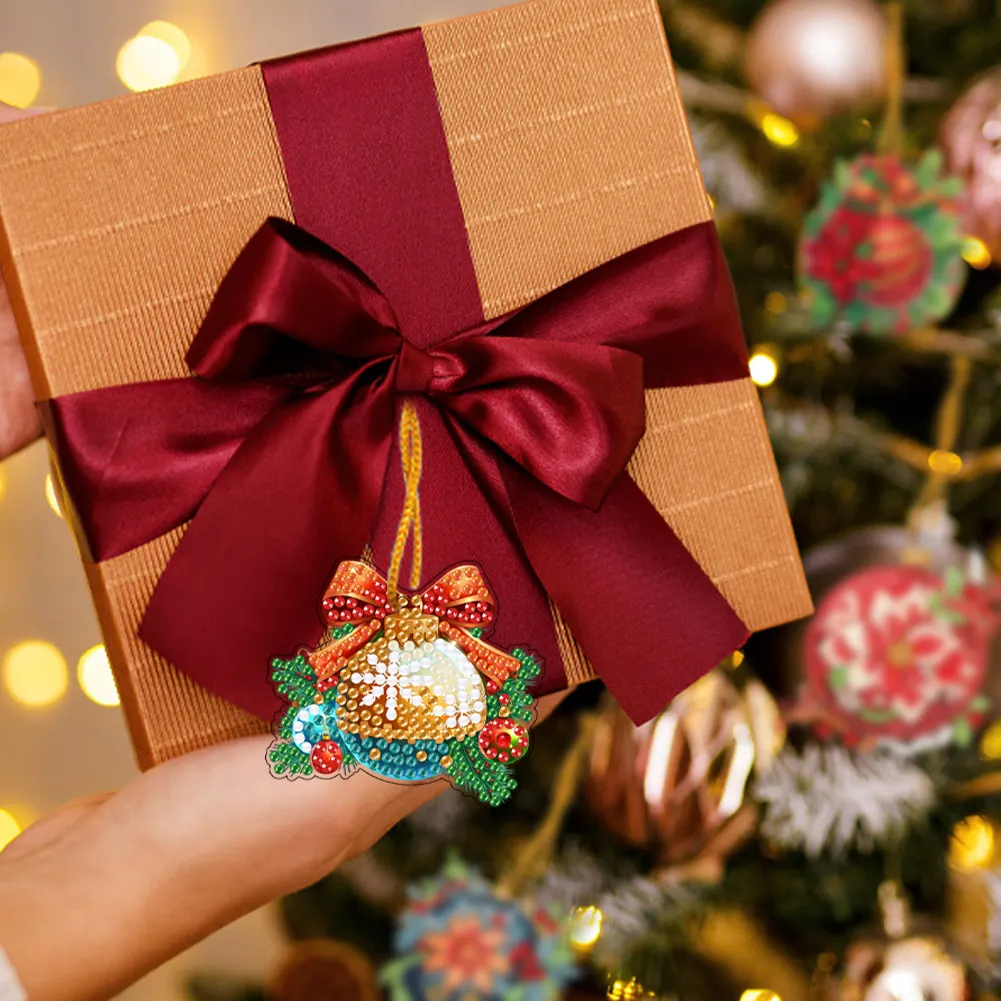 5D DIY 8Pcs Christmas Bells Diamond Painting Christmas Tree Pendant for Xmas Tree 