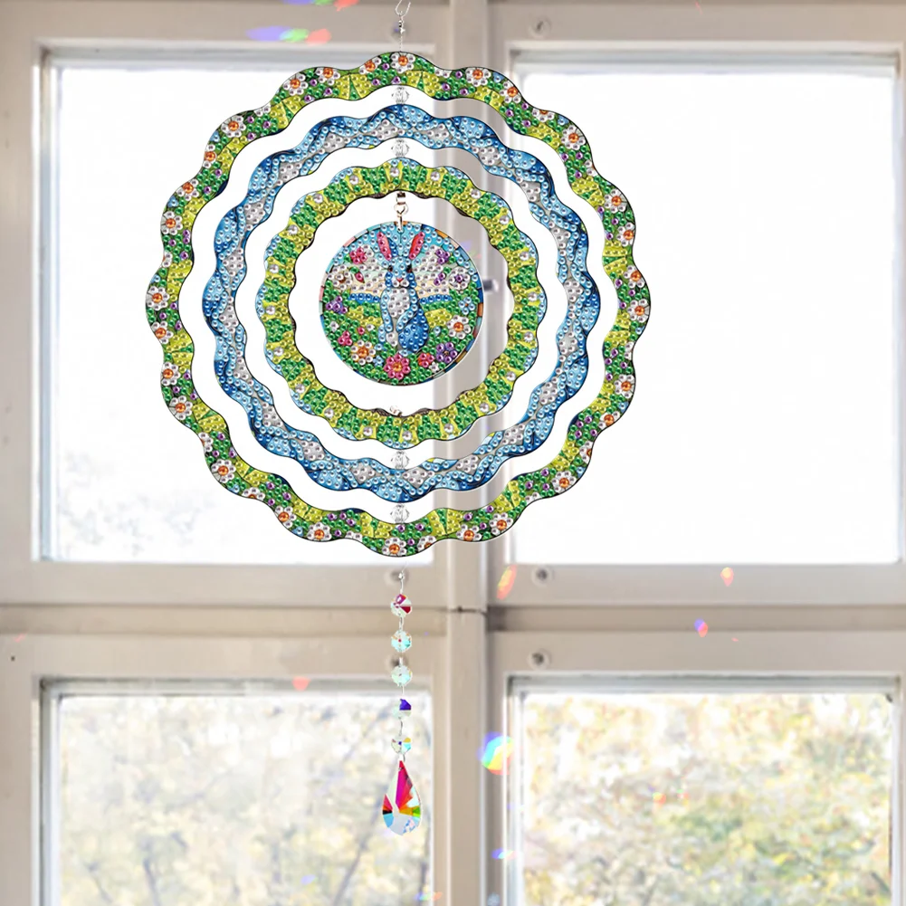 DIY Diamond Painting Rotating Wind Chime Diamond Art Hanging Pendant (Rabbit)