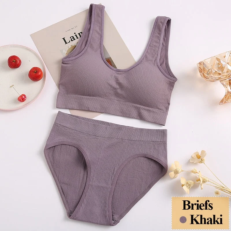 Women Bra Set Female Tube Tops Tank + Panties Vest U-Shaped Back Underwear Seamless Lingerie Female Bralette Backless Crop Tops