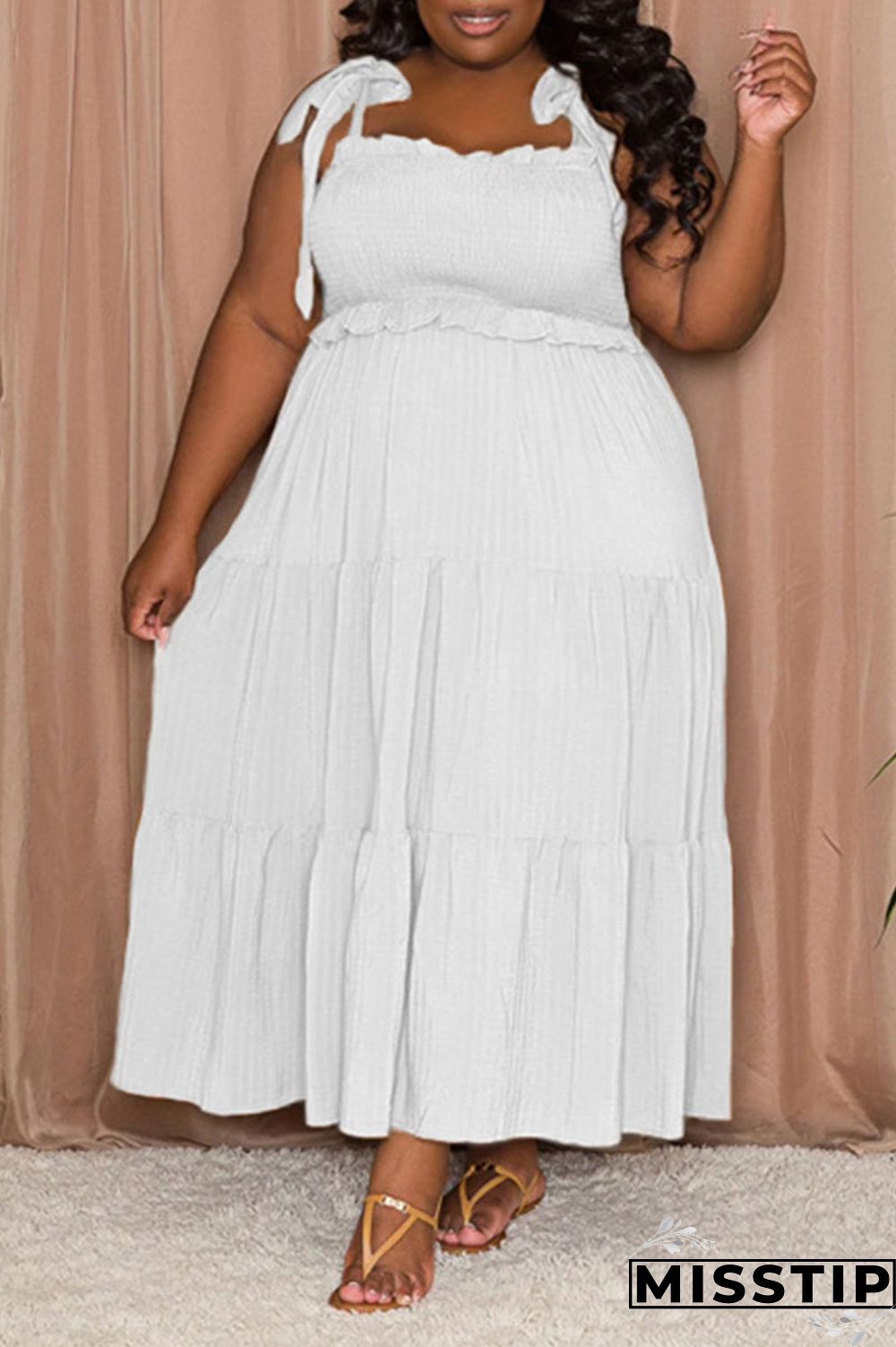 Black Casual Sweet Solid Bandage Patchwork Fold Spaghetti Strap Sling Dress Plus Size Dresses