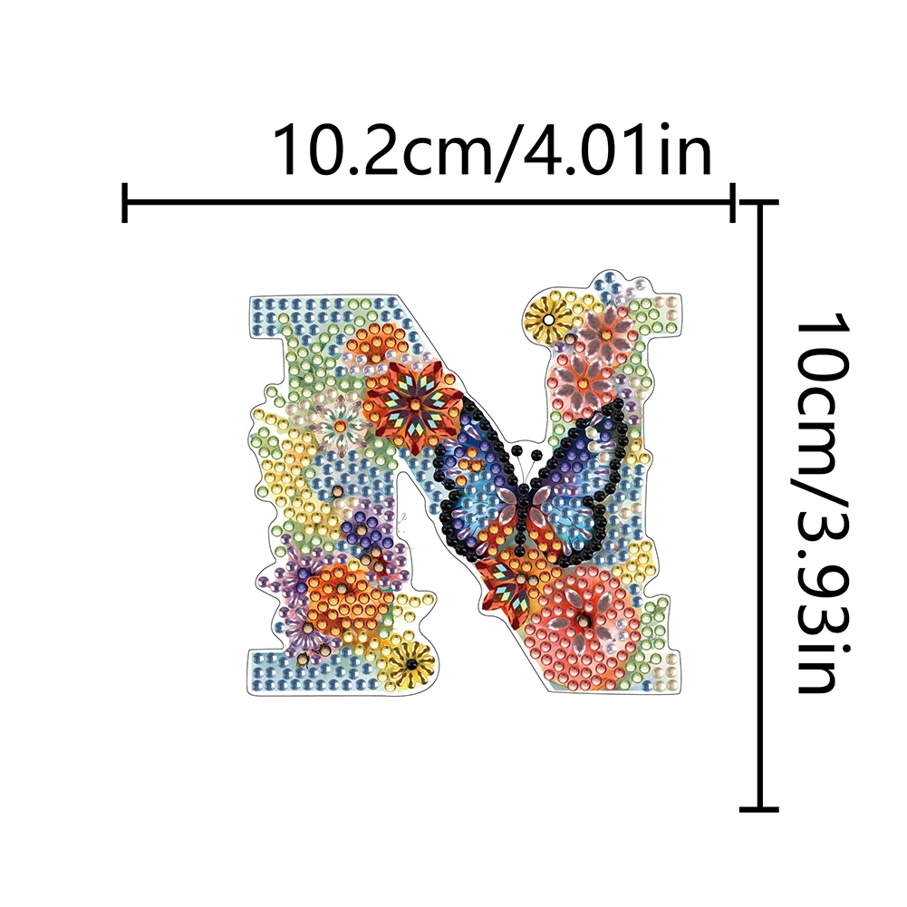 DIY N Diamond Art Key Rings Lettter Keychain Supplies Gift for Kids(Double Sided)