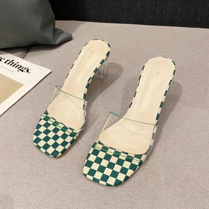 New Crystal Heel Thick Heel Transparent Slippers
