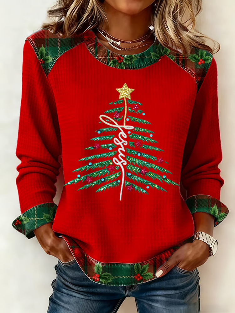 Women's Casual Christmas Faith Waffle Top wearshes