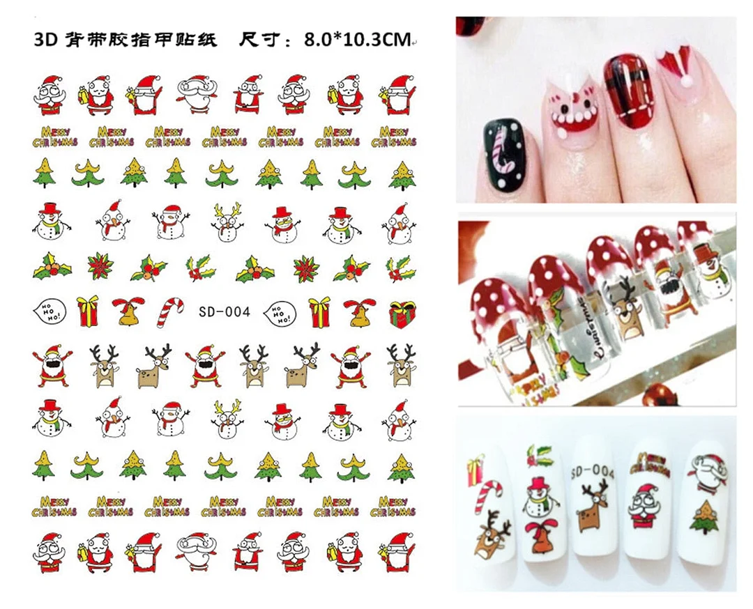 3D Christmas Autumn Winter Nail Sticker Santa Claus Elk Snowman Christmas Tree Star Deer Sliders Manicure Art Gel Polish Decals-Nail Inspo