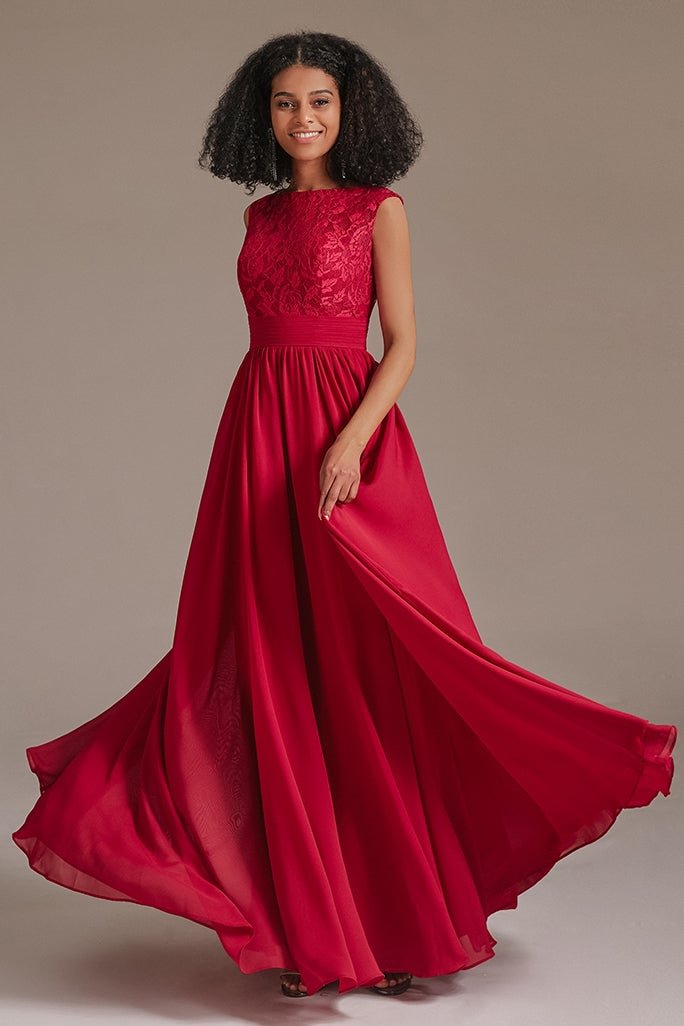 Red Sleeveless Bridesmaid Dress With Lace BD0007