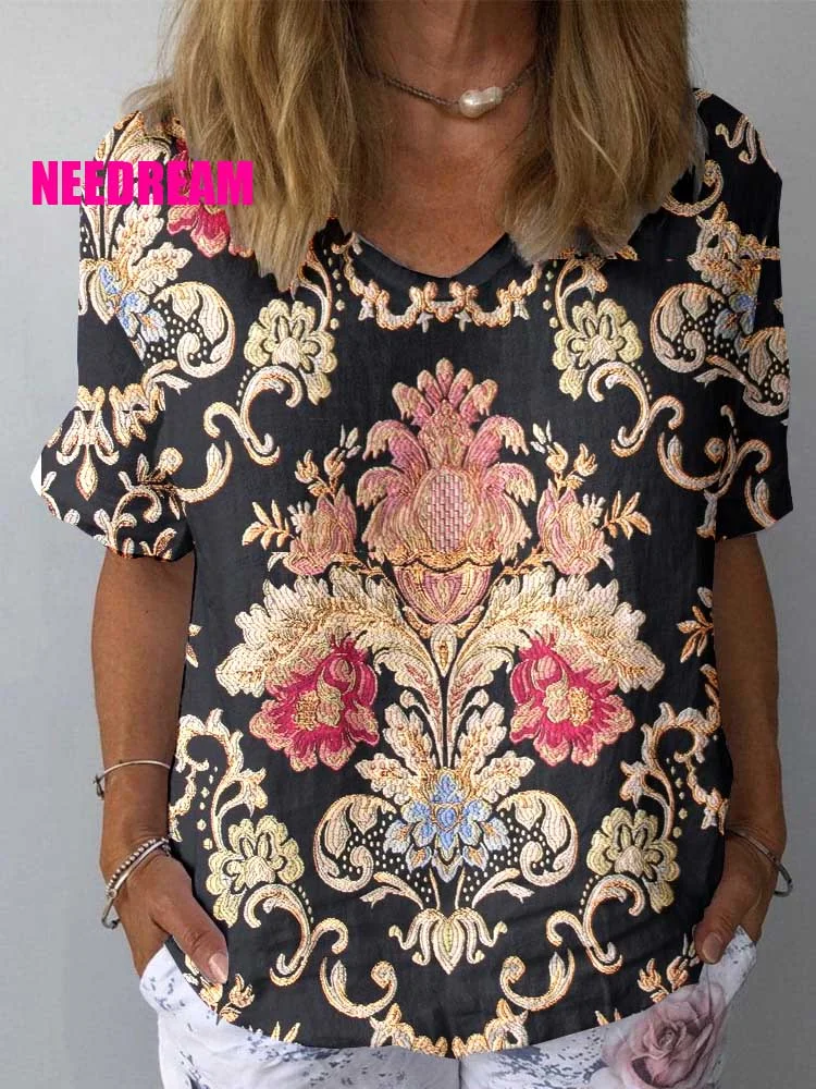 Womens Ethnic Style Pattern Print Cotton And Linen Top