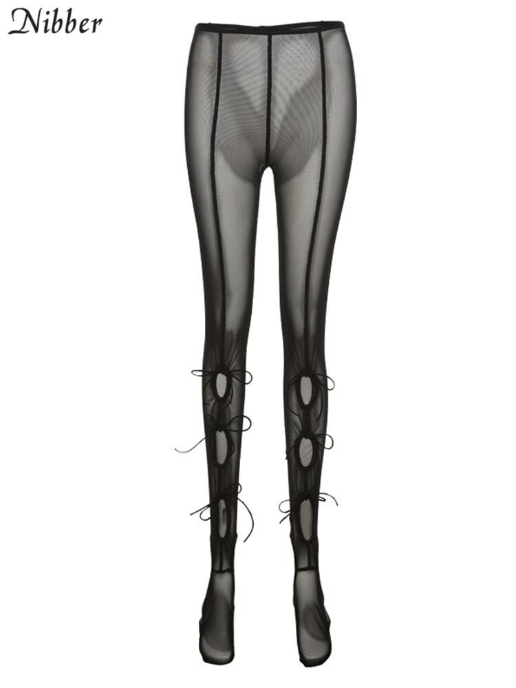 Nibber New See-Through Sexy Mesh Material Tight Leggings Hollow Stitching Design Pants For Women Nightclub Midnight Party Wear