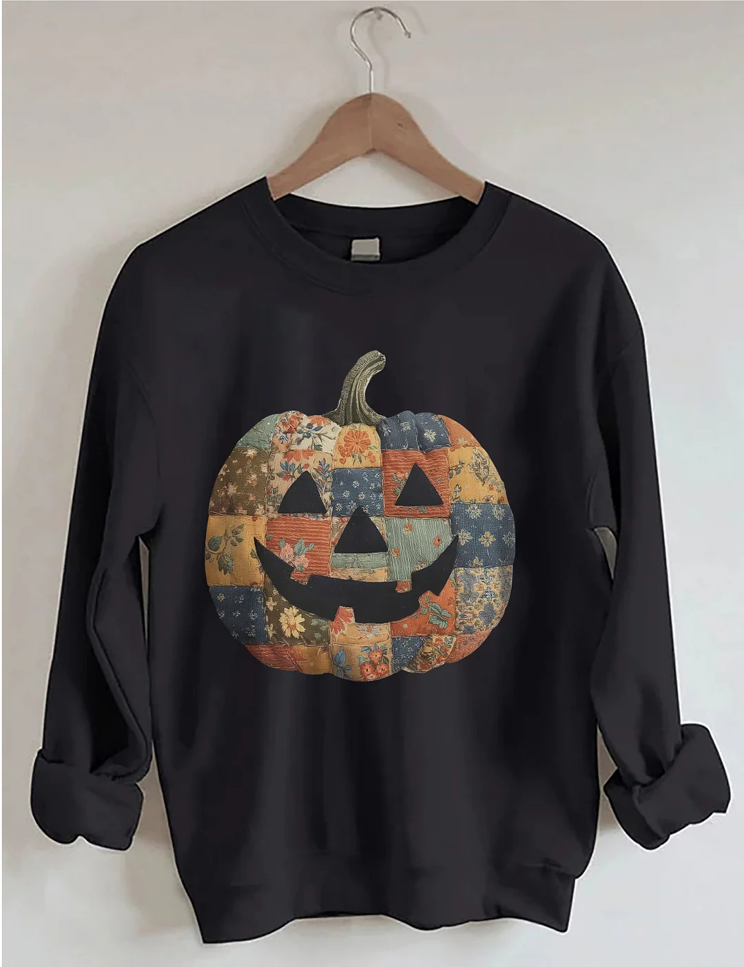 Retro Patchwork Halloween Pumpkin Sweatshirt
