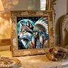 Moonlit Native And Wolf Special Shaped 5D DIY Partial Drill Diamonds Dots Gem Art Kits 11.81 X11.81inch Diamond Dots Paintings Diamonds Paintings Gem Art for Adults Beginners Home Decor