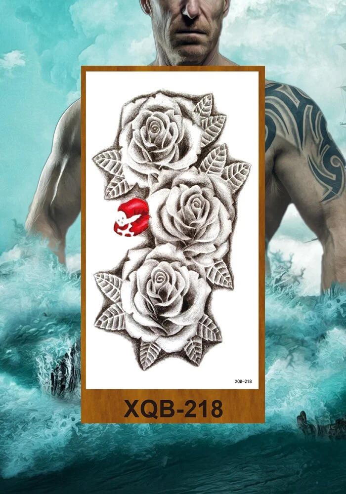 Temporary Tattoos Stickers Women Girls Arm Waist Buttocks Chest Art Fake Tatoo Sexy Flower Bush Peony Rose Lily Body Face Jewels