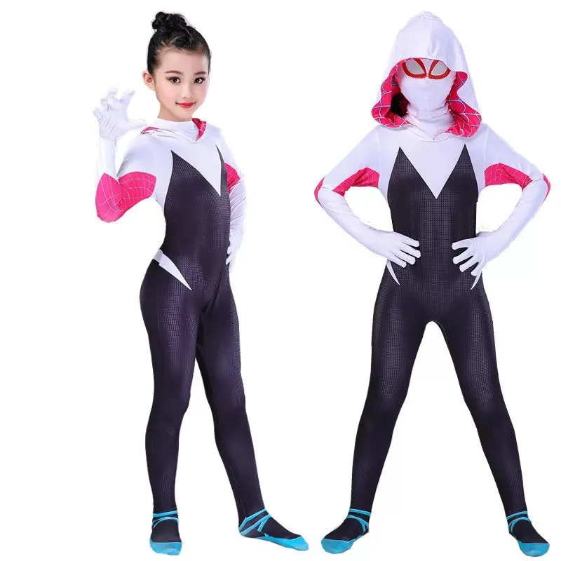 Buzzdaisy Spiderman Peter Parker Gwen Miles Morales Cosplay Costume with Mask Boys Girls Bodysuit Halloween Fancy Jumpsuits