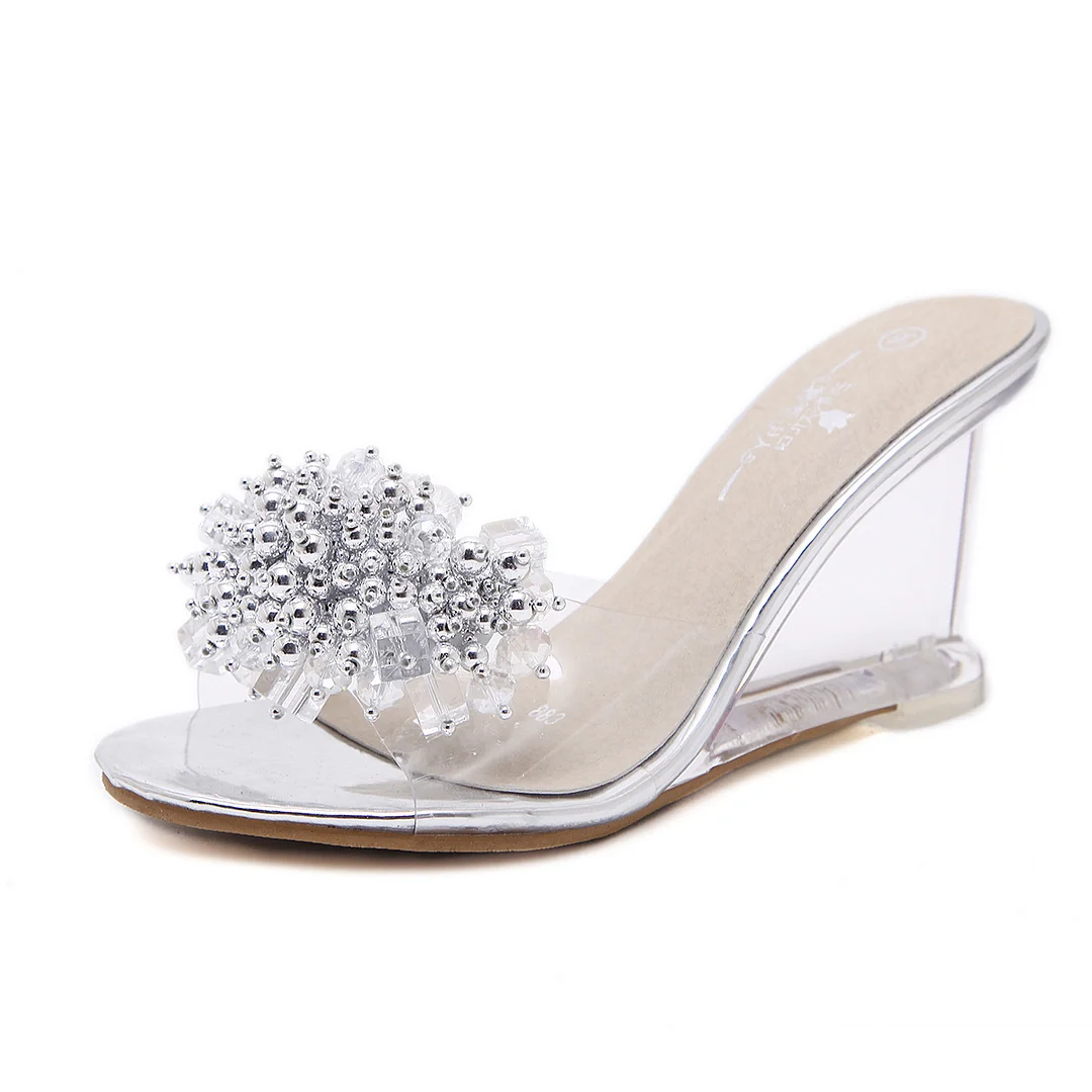 Tanguoant Tanguoant Sandal Summer 2023 New Sexy Crystal Transparent Heels Glass Wedge Sandal