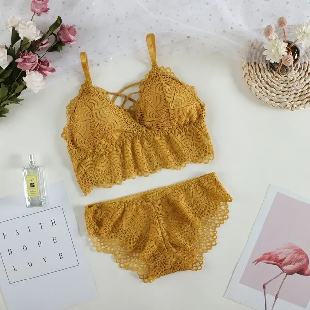 Billionm New Lace Breast Wrap Set Sross Straps Push Up Wireless Bra Comfortable breathable Underwear Panties For Women