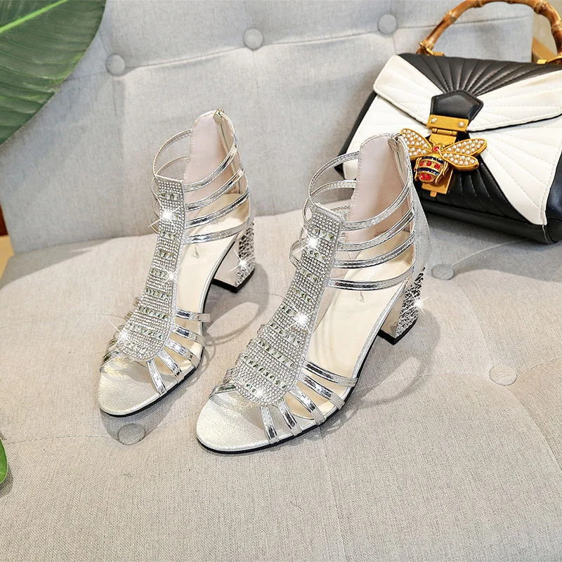 Size 35-41 Fashion Rhinestones Wedge Sandals Dress For Women 2021 Comfortable Summer Women'S High Heels White Shoes Woman Silver