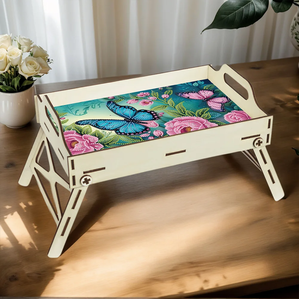 DIY Diamond Painted Dining Plate with Handle Wooden Food Tray Home Decor Gift