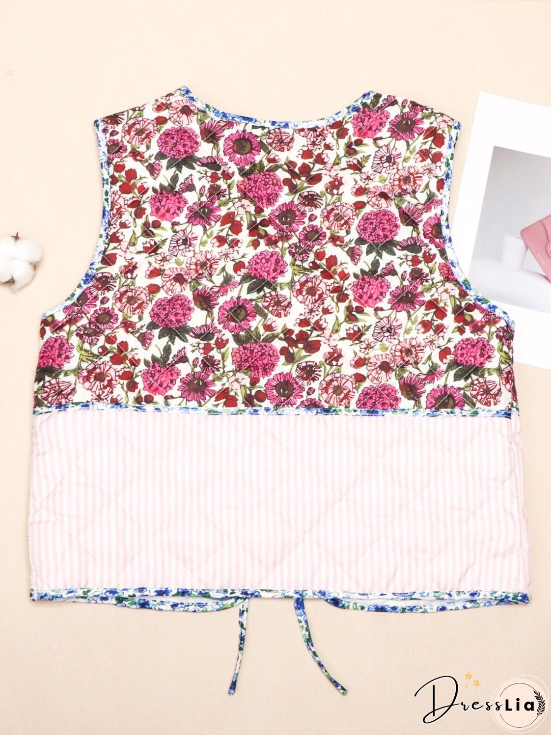 Tied Patchwork V-Neck Vest Coat