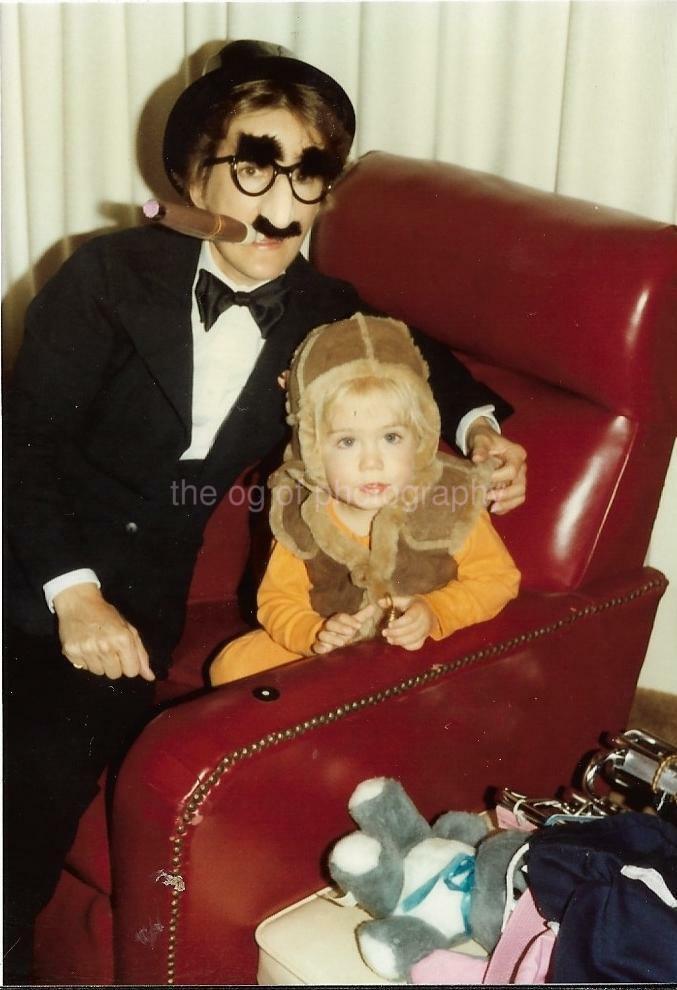 Halloween Groucho Impersonator + Little Girl FOUND Photo Poster painting Color VINTAGE 09 1 T