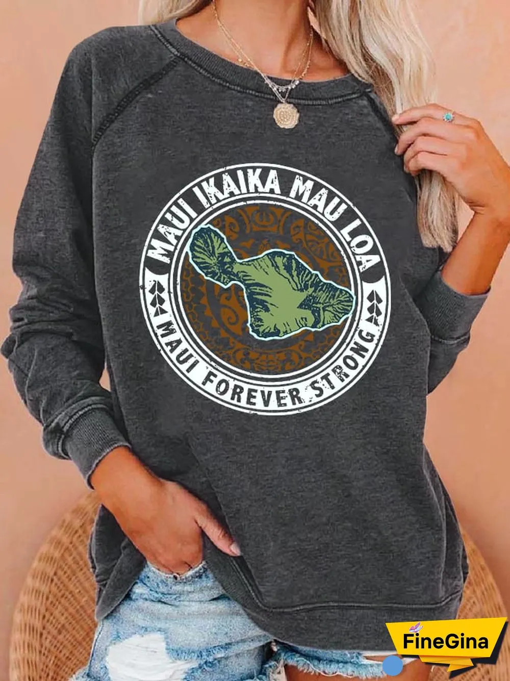 Women's Maui Forever Strong Ikaika Long Sleeve Printed Sweatshirt