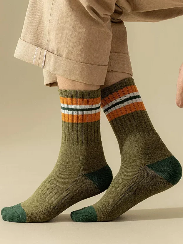 Men's Casual Striped Color Splice Thickened Warm Crew Socks