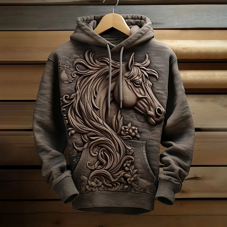 Comstylish Vintage Western Horse Print Casual Hoodie