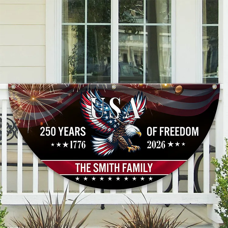 Personalized 250 Years of Freedom America Flag Custom Family Name 250 Years Of Freedom Patriotic Eagle Non-pleated Fan Flag