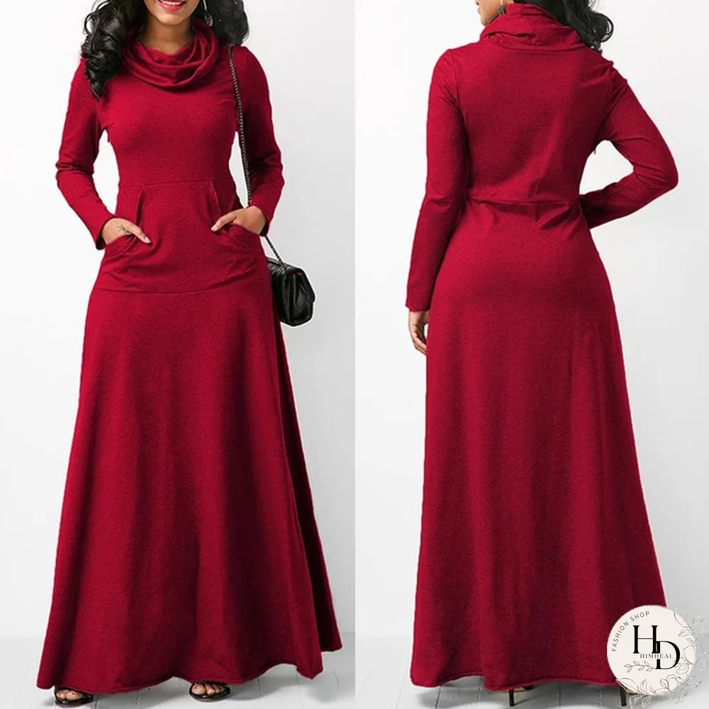 Autumn & Winter Womens Long Sleeve Dress-Pure Colors-Loose Maxi Casual Plus Size S-5Xl