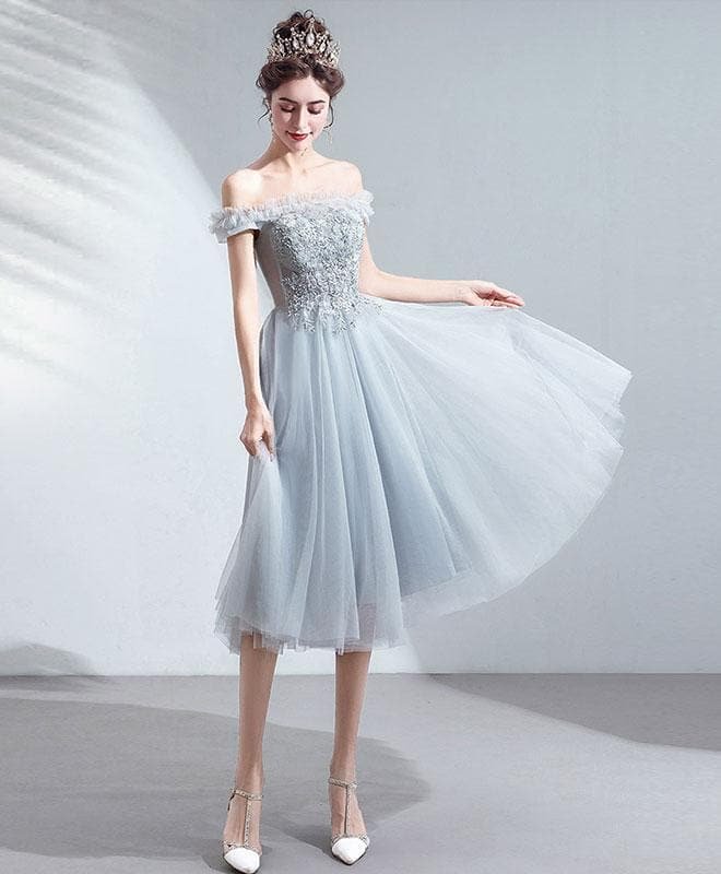 Gray Tulle Short Prom Dress Gray Tulle Bridesmaid Dress A051