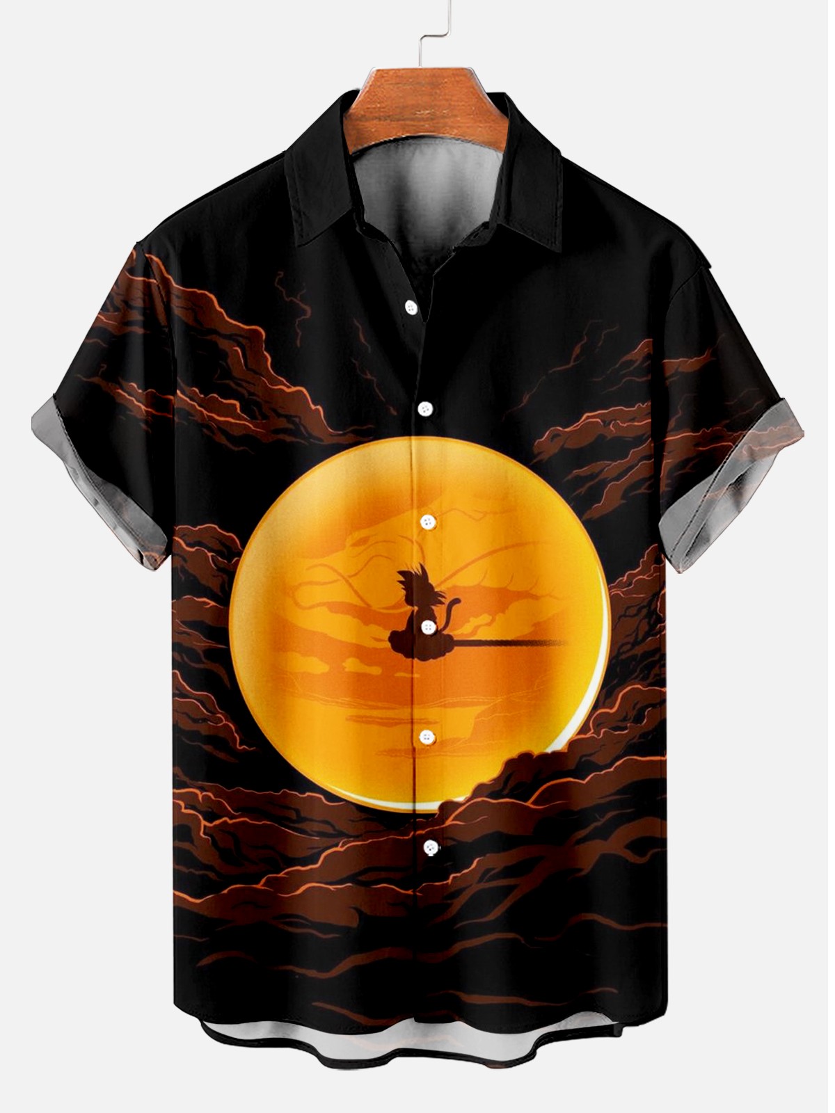 Men's Classic Anime Silhouette Short-Sleeved Printed Shirt PLUSCLOTHESMAN