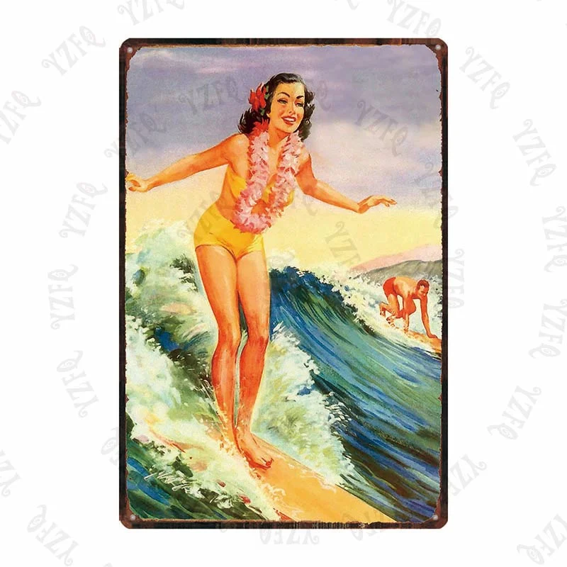 Athvotar Vintage Poster Surfing Beach Metal Sign Travel Souvenir Retro Wall Bar Art Home Cinema Decor Cuadros DU-5391A