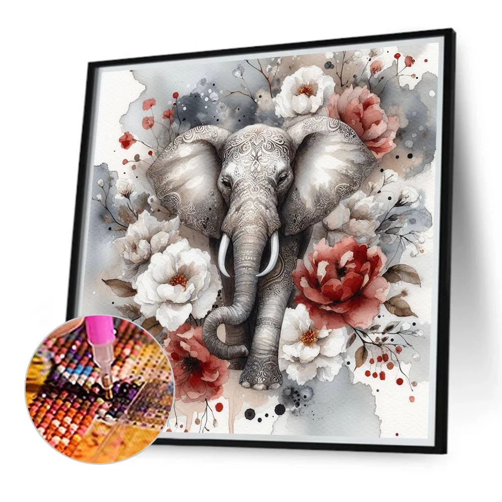 Diamond Painting - Full Round Drill - Flower Elephant(Canvas|40*40cm)